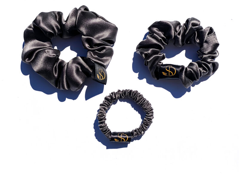 Gray silk scrunchie