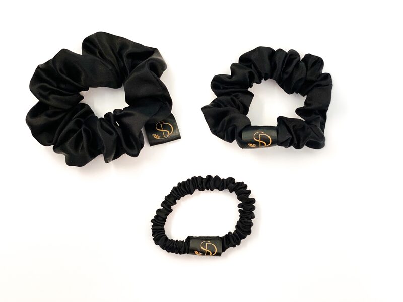 Black silk scrunchie (Set of 3, S/M/L)