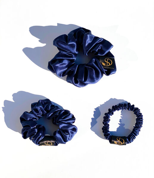 Navy blue silk scrunchie