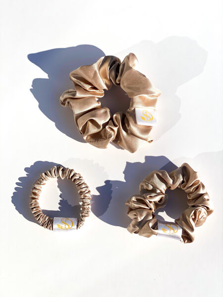 Gold silk scrunchies (Set of 3, S/M/L)